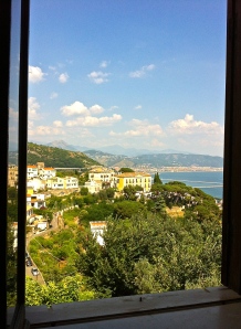 The view from our apartment window at an exquisite Airbnb find in Raito on the Amalfi coast.